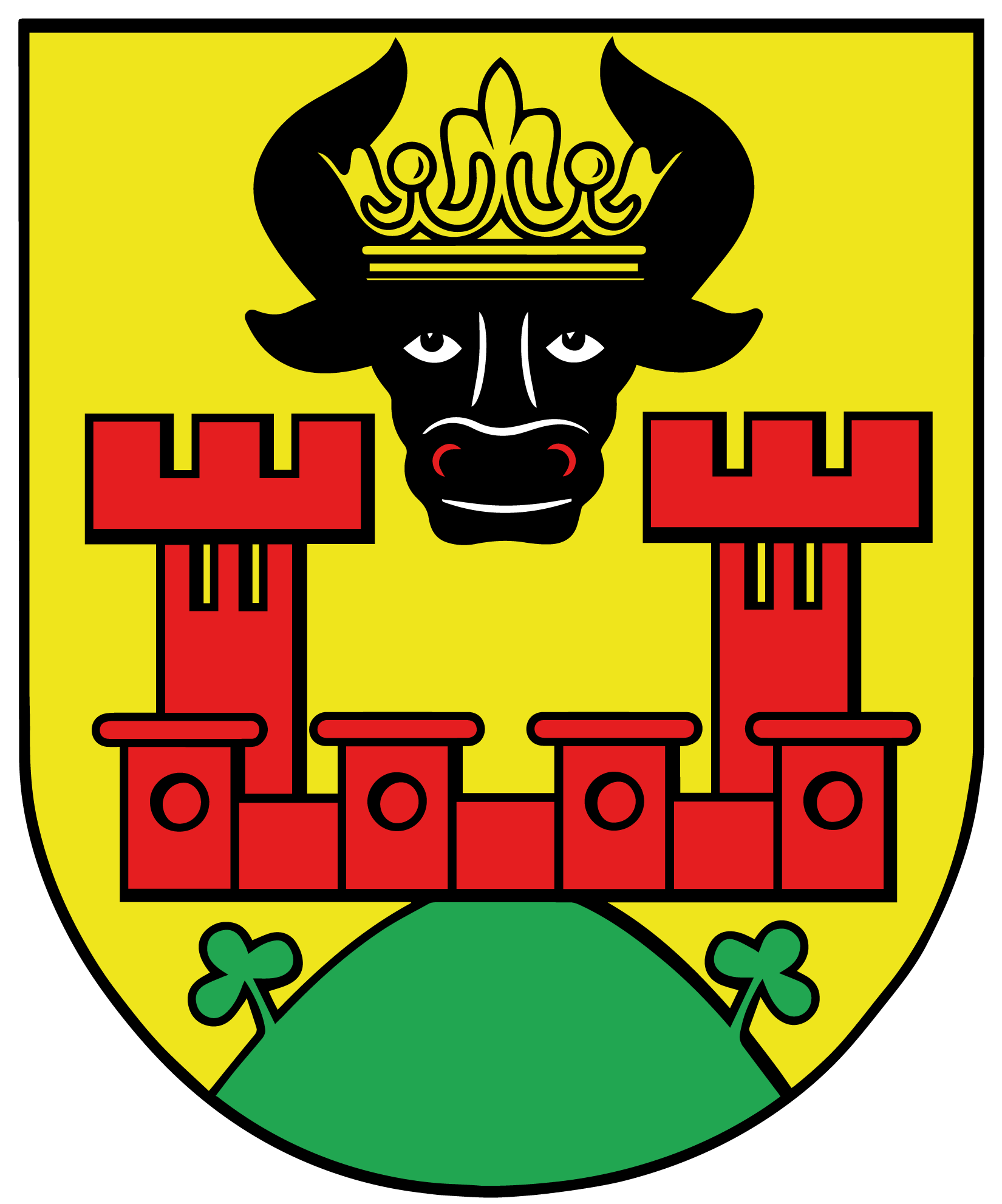Wappen Goldberg, Stierkopf über einer Burgmauer